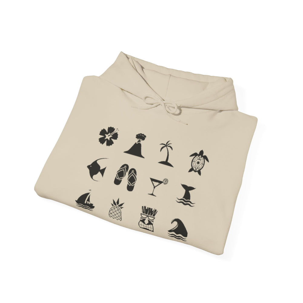 Gildan 18500 | Unisex Hawaiian Tropical Icon Hoodie – Multi-Graphic Island Life Pullover – Premium Fleece Surf Style