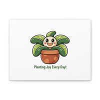 Planting Joy Every Day Canvas | Plant Parent Pun, Sage Cream Botanical Art