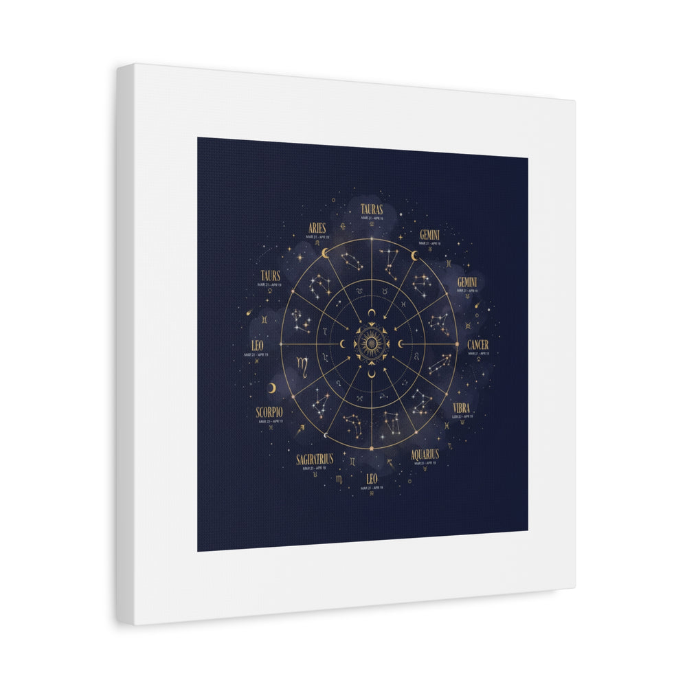 Gold Zodiac Wheel Canvas | Astrology Constellation Art, Cosmic Wall Print