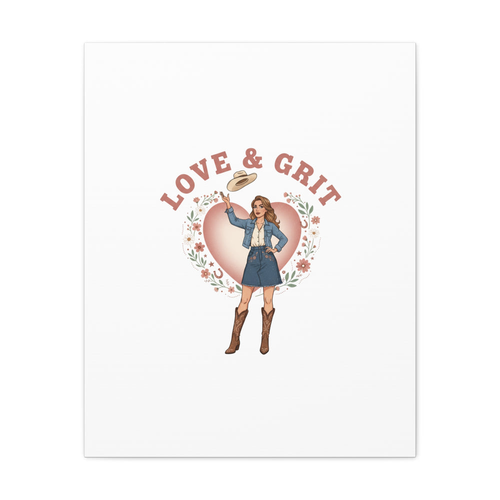 Love & Grit Canvas, Western Valentine Cowgirl Heart Poster | Cowboy Valentine