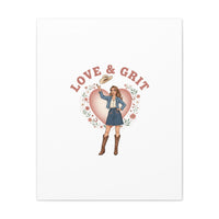 Love & Grit Canvas, Western Valentine Cowgirl Heart Poster | Cowboy Valentine