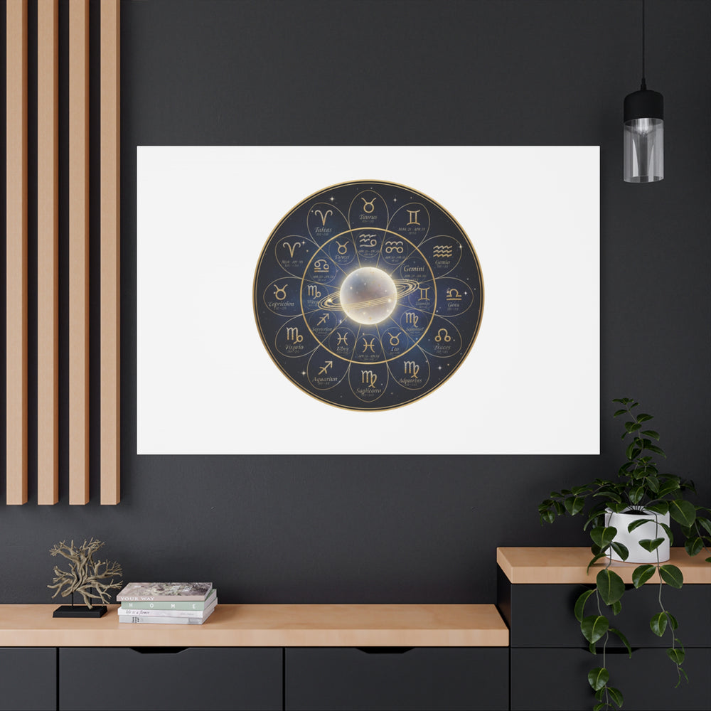 Zodiac Constellation Wheel Canvas, Astrology Art Print | Gold Foil Galaxy