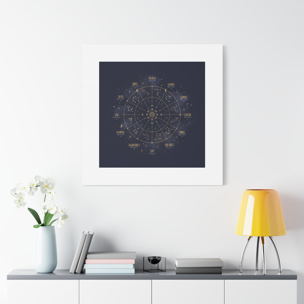 Gold Zodiac Wheel Canvas | Astrology Constellation Art, Cosmic Wall Print