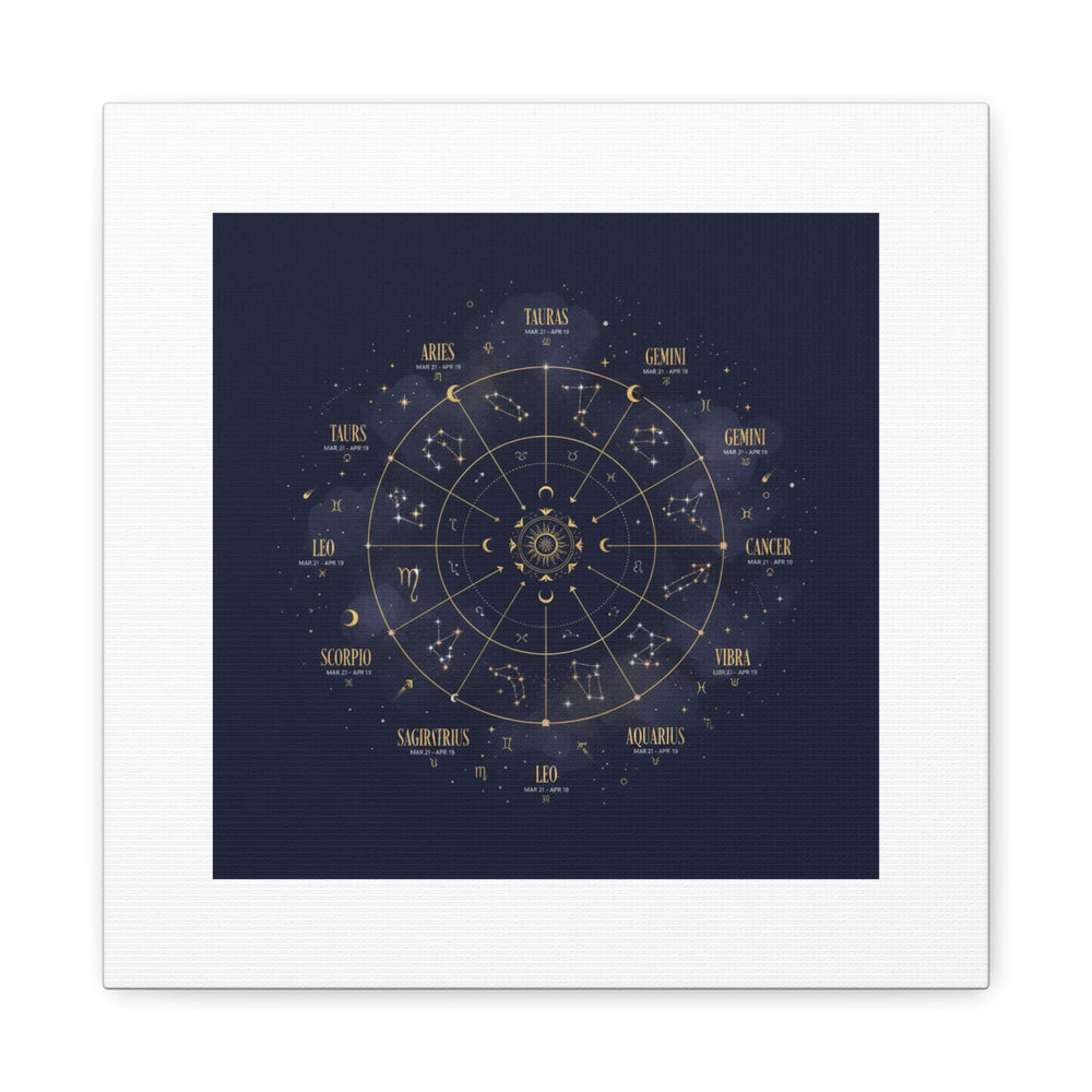 Gold Zodiac Wheel Canvas | Astrology Constellation Art, Cosmic Wall Print
