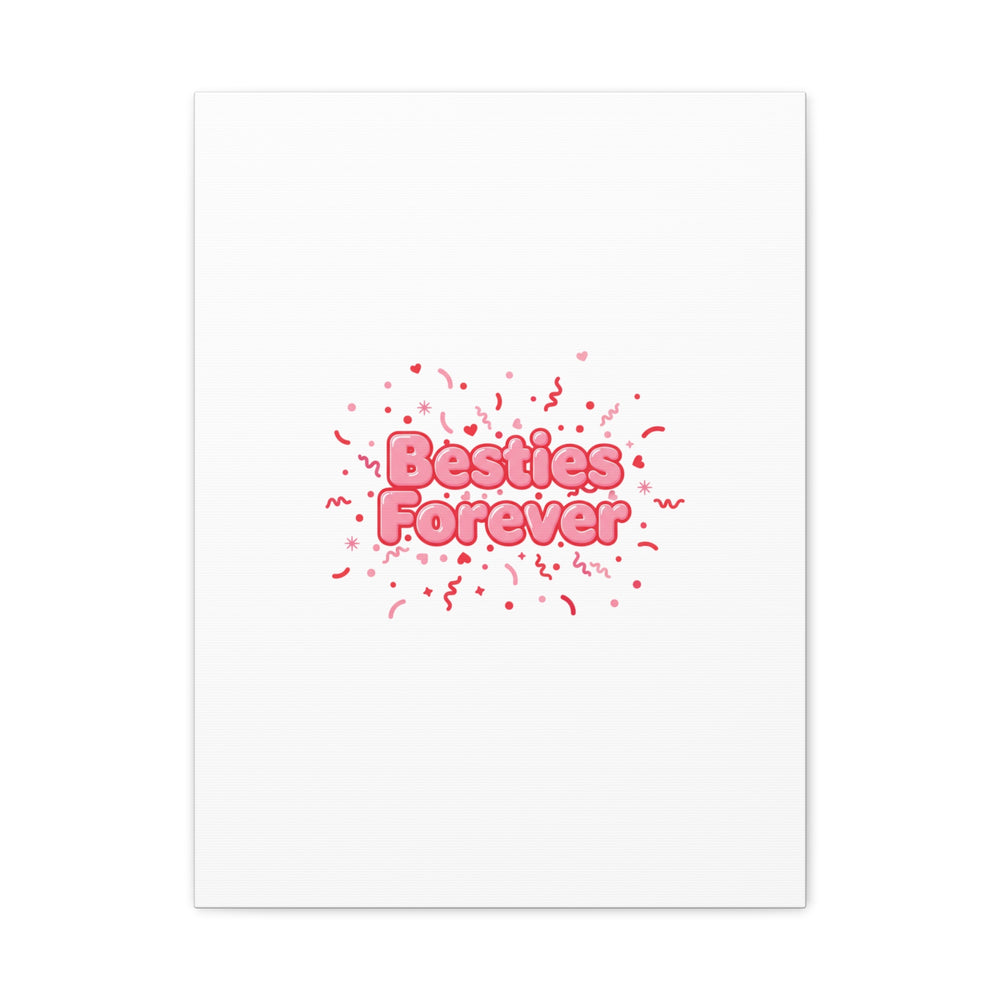 Besties Forever Canvas | Galentine’s Friendship Wall Art, Pink Confetti