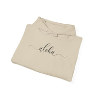 Gildan 18500 | Unisex Minimalist "Aloha" Script Hoodie – Elegant Cursive Graphic – Premium Soft Fleece Pullover
