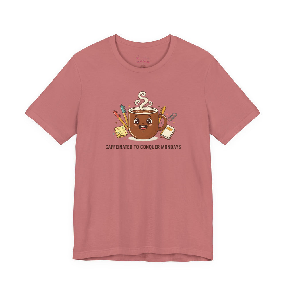 Bella+Canvas3001 | Caffeinated to Conquer Mondays | Cute Coffee Unisex Jersey Tee