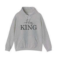 Matching "Her King" Unisex Hoodies – Modern Couple’s Typography Pullovers – Premium Fleece Anniversary & Valentine’s Sweatshirts