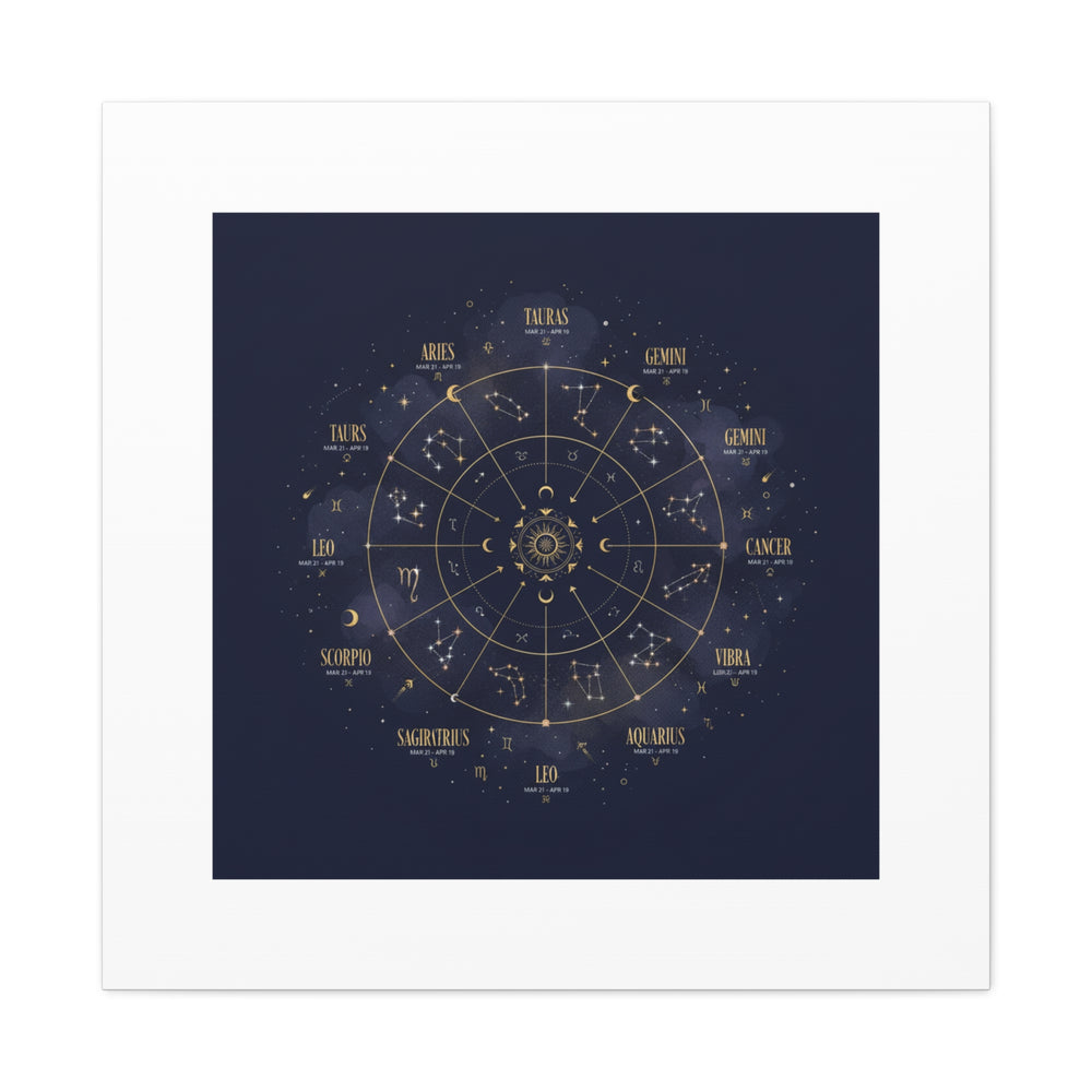 Gold Zodiac Wheel Canvas | Astrology Constellation Art, Cosmic Wall Print