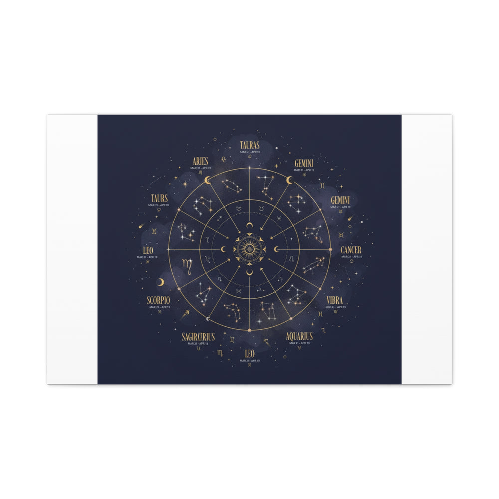 Gold Zodiac Wheel Canvas | Astrology Constellation Art, Cosmic Wall Print