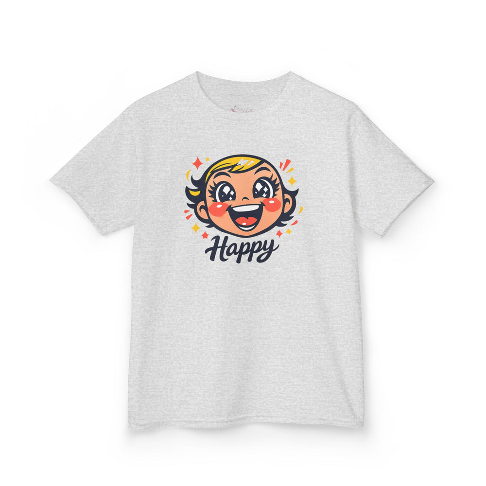Gildan 5000B | "Happy" Tee: Kids' Retro Cartoon Happy Face T-Shirt – Soft & Vibrant | Toddler & Youth "Happy" Graphic Tee – Cute Character Design | Super Happy Kids’ Cotton T-Shirt – Comfortable...