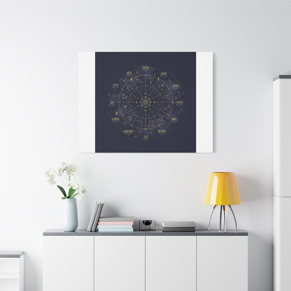 Gold Zodiac Wheel Canvas | Astrology Constellation Art, Cosmic Wall Print