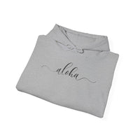 Gildan 18500 | Unisex Minimalist "Aloha" Script Hoodie – Elegant Cursive Graphic – Premium Soft Fleece Pullover