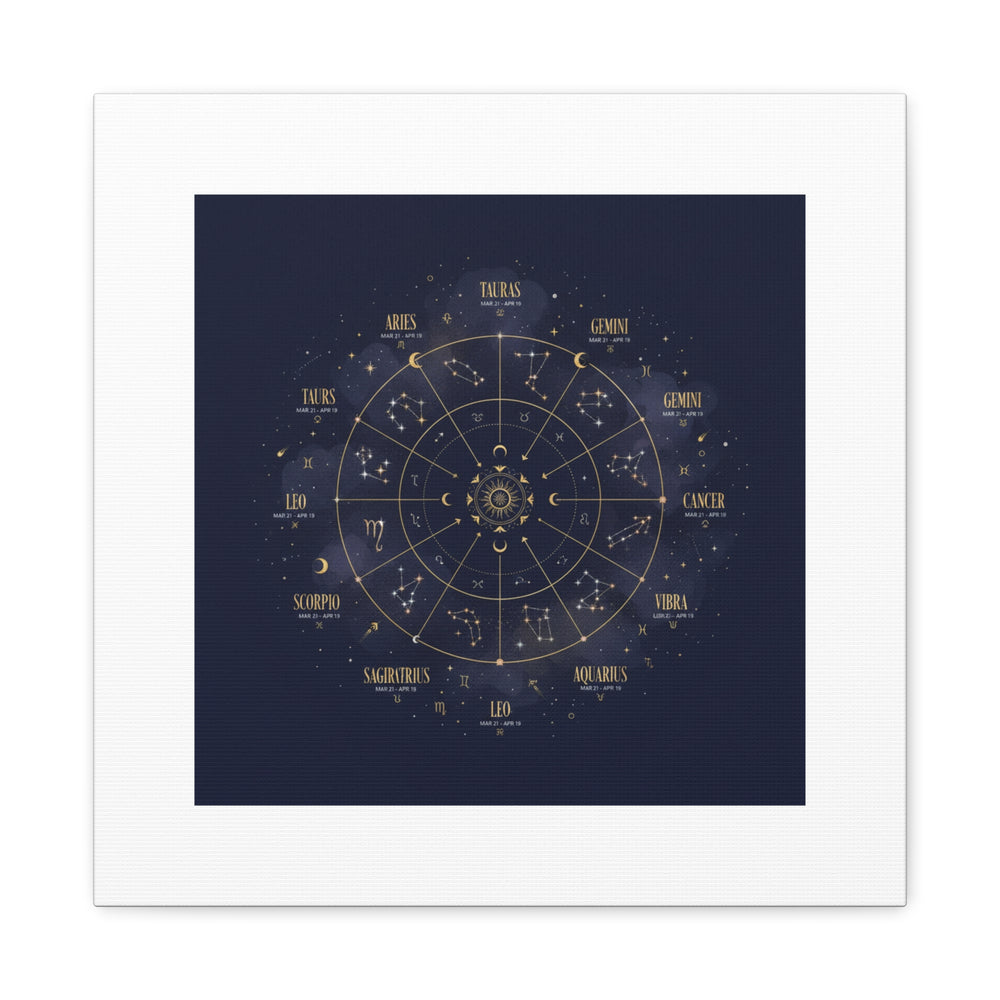 Gold Zodiac Wheel Canvas | Astrology Constellation Art, Cosmic Wall Print