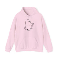 Unisex Cartoon Ghost Hoodie – Minimalist Spooky Graphic Pullover – Soft Fleece Friendly Ghost Sweatshirt – Trendy Fall & Halloween Streetwear