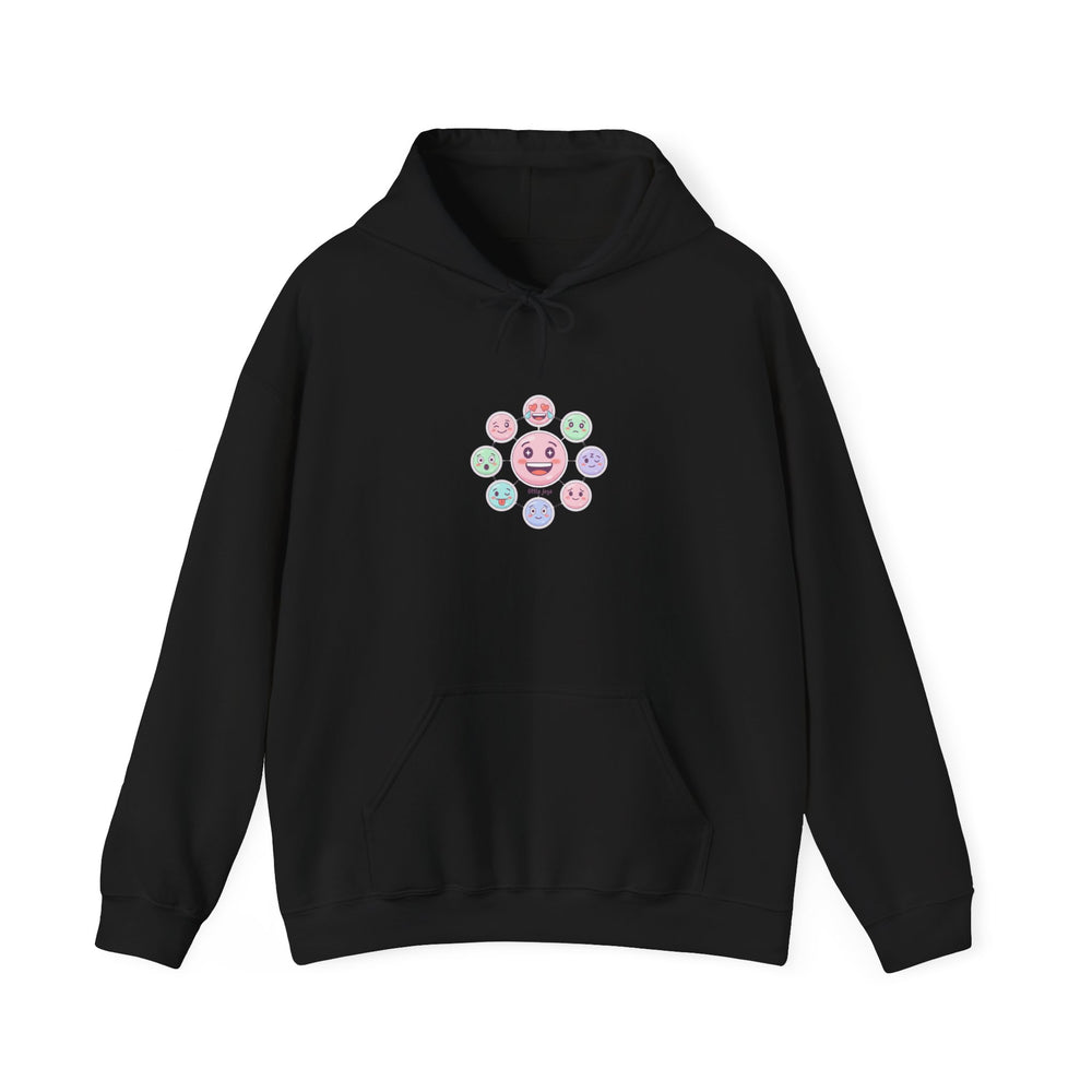 Hand-Drawn Emoticon Pattern Hoodie | Cute Emoji Sticker Repeat Print