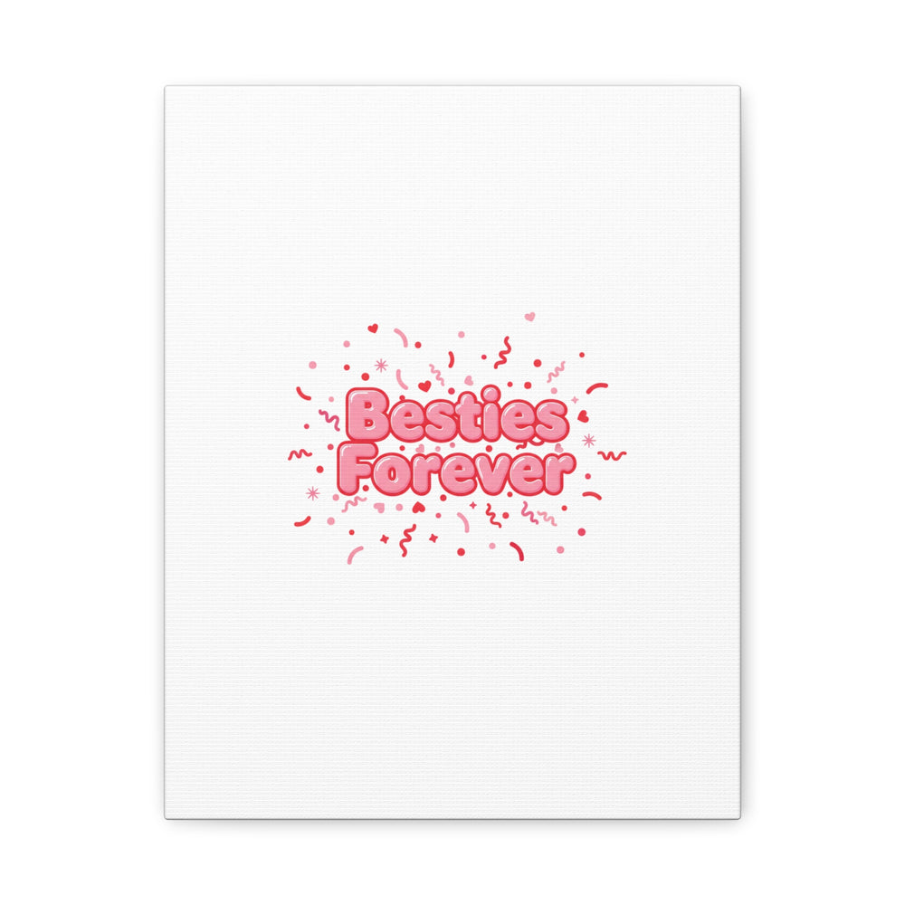 Besties Forever Canvas | Galentine’s Friendship Wall Art, Pink Confetti