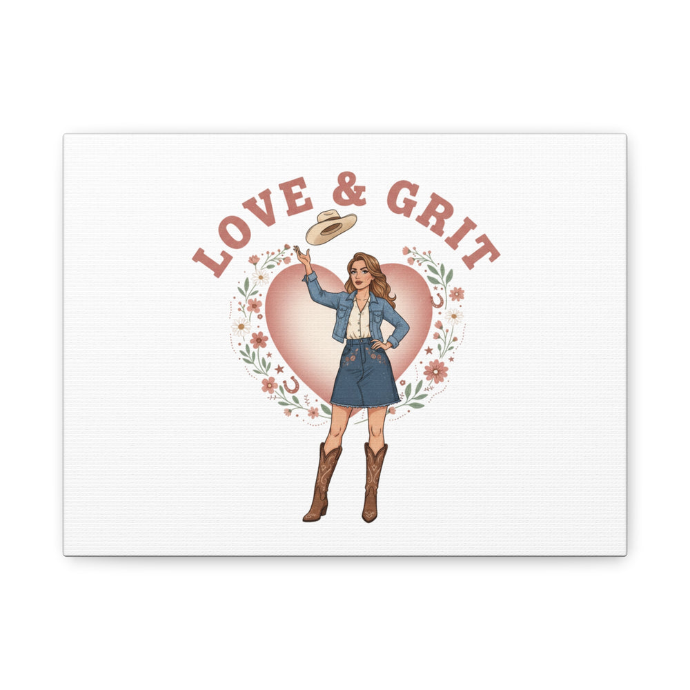 Love & Grit Canvas, Western Valentine Cowgirl Heart Poster | Cowboy Valentine