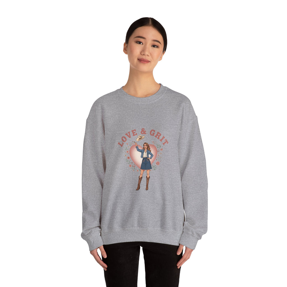 Love & Grit Crewneck Sweatshirt | Western Valentine, Cowgirl Heart Badge