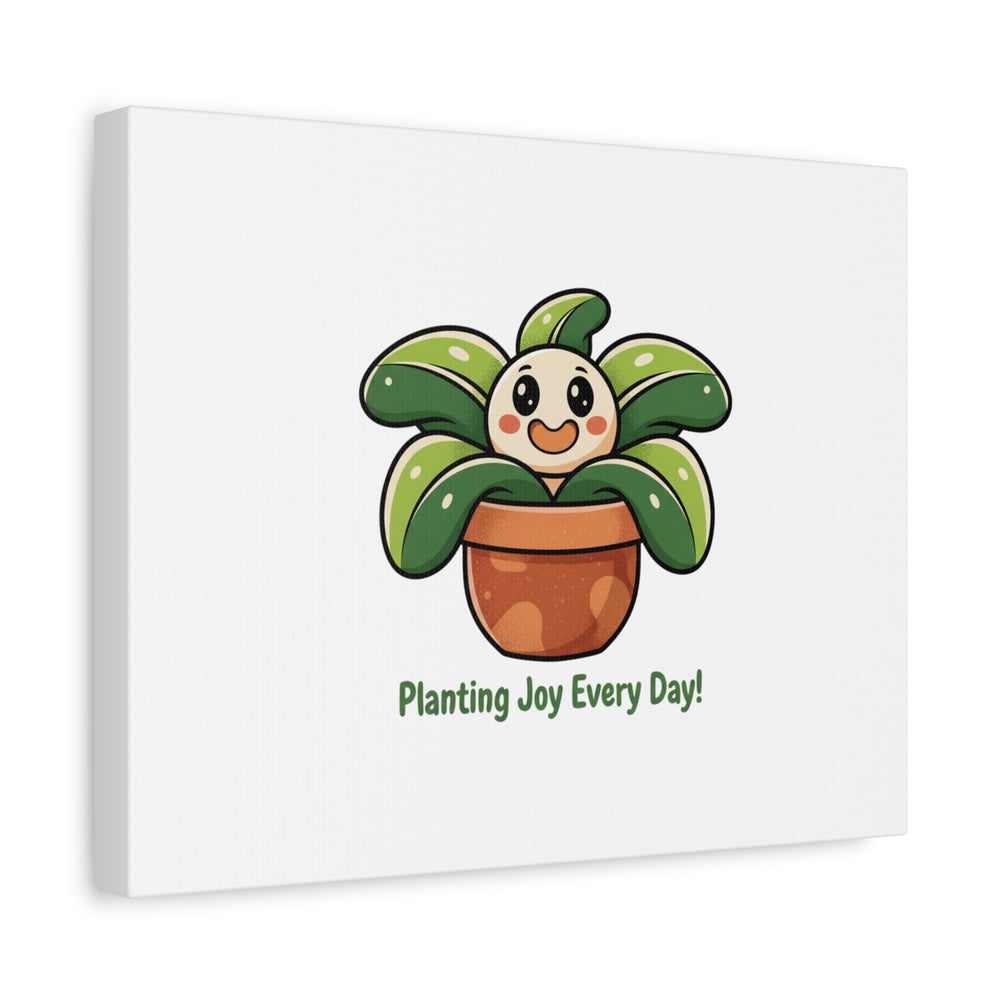 Planting Joy Every Day Canvas | Plant Parent Pun, Sage Cream Botanical Art