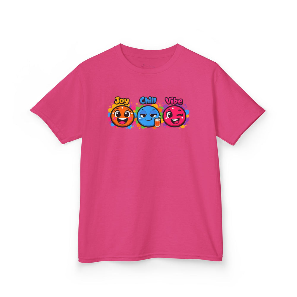 Gildan 5000B | Kids' "Joy, Chill, Vibe" Trio Graphic Tee | Kids Tee — Joy Chill Vibe Emoji Trio Graphic T-Shirt