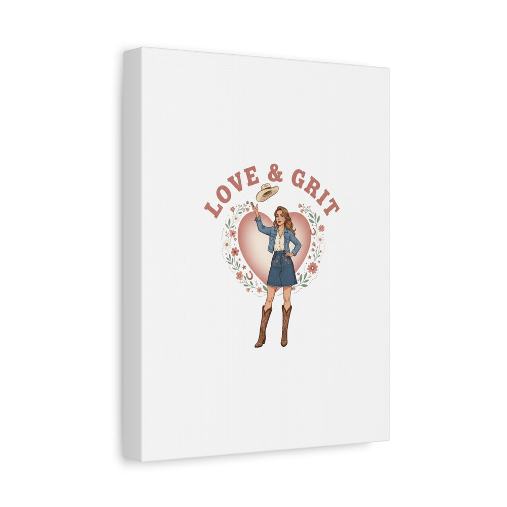 Love & Grit Canvas, Western Valentine Cowgirl Heart Poster | Cowboy Valentine