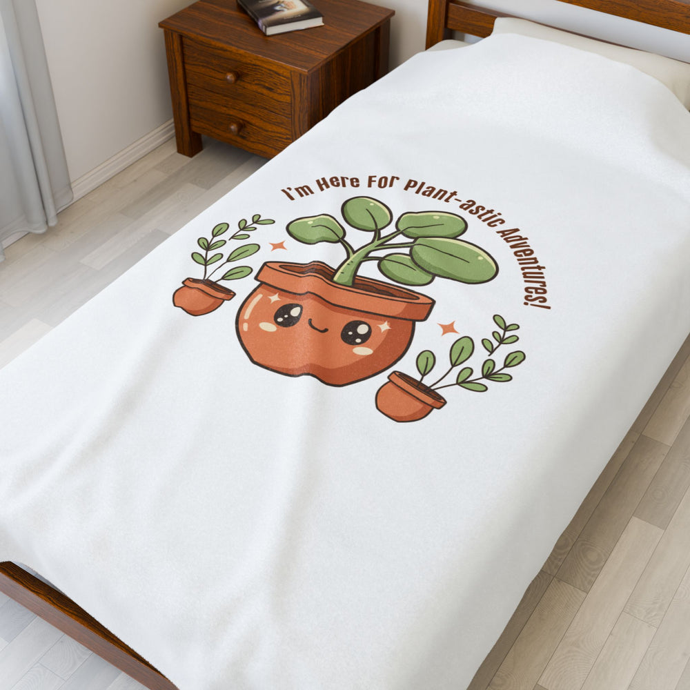 Plant-astic Adventure Plush Blanket | Plant Parent Humor, Sage Cream
