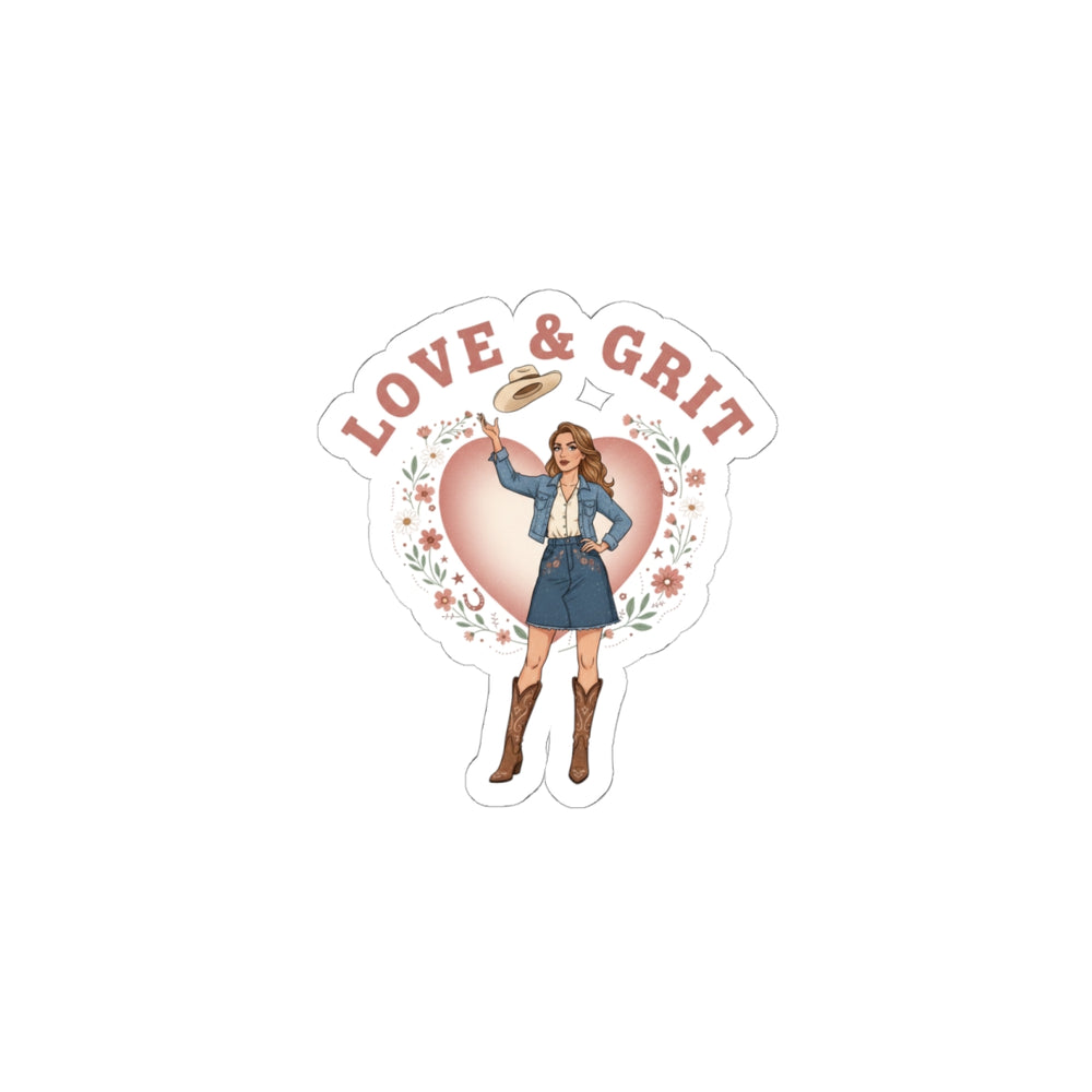 Love & Grit Cowgirl Sticker | Western Valentine, Boot Heart Design