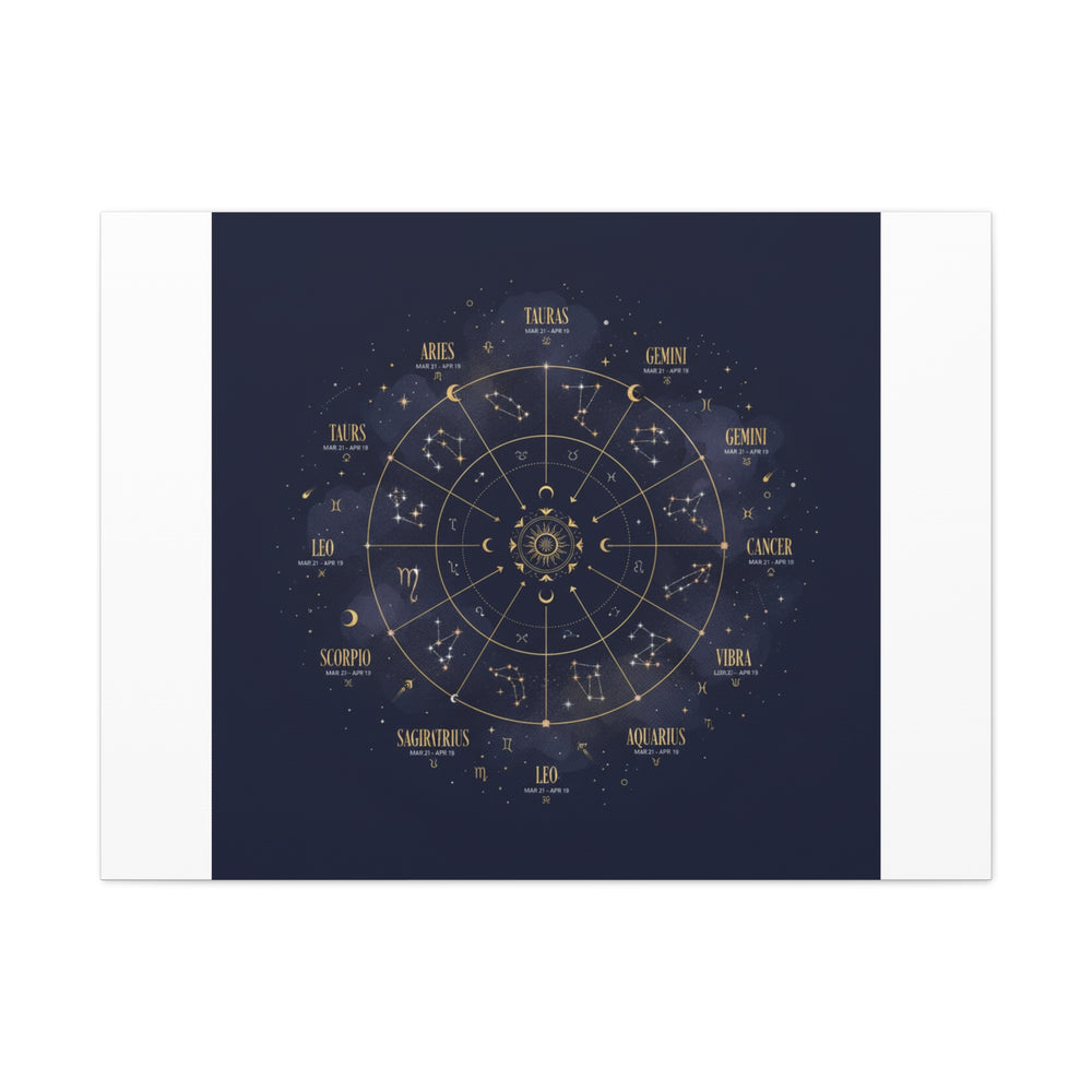 Gold Zodiac Wheel Canvas | Astrology Constellation Art, Cosmic Wall Print