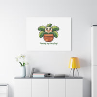 Planting Joy Every Day Canvas | Plant Parent Pun, Sage Cream Botanical Art