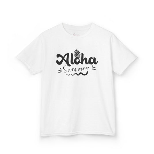 Gildan 5000B | Kids' "Aloha Summer" Graphic Tee – Soft Cotton Beach & Vacation T-Shirt