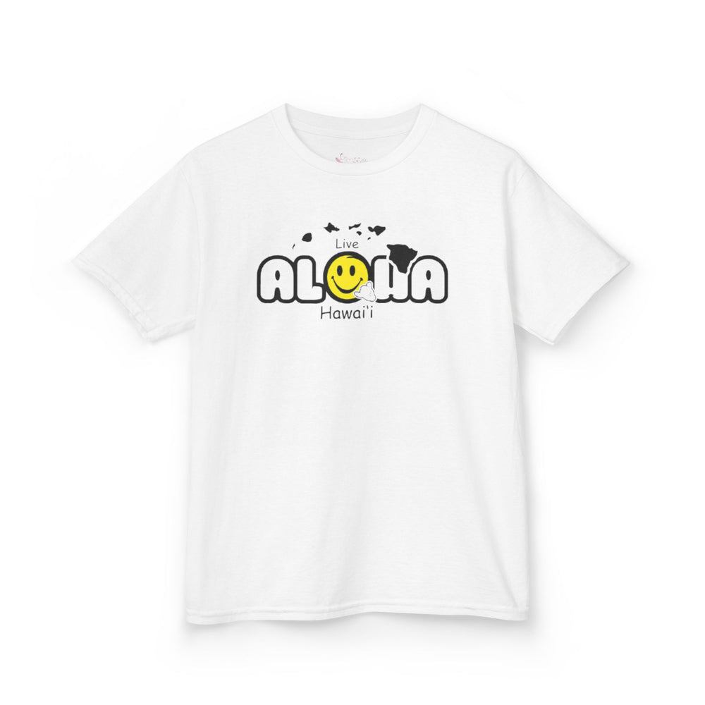 Gildan 5000B | Kids' Live Aloha Hawaii Smiley Face T-Shirt - Tropical Summer Tee