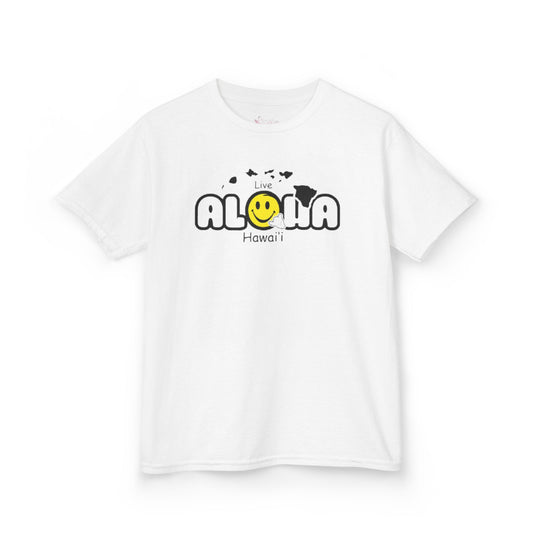 Gildan 5000B | Kids' Live Aloha Hawaii Smiley Face T-Shirt - Tropical Summer Tee