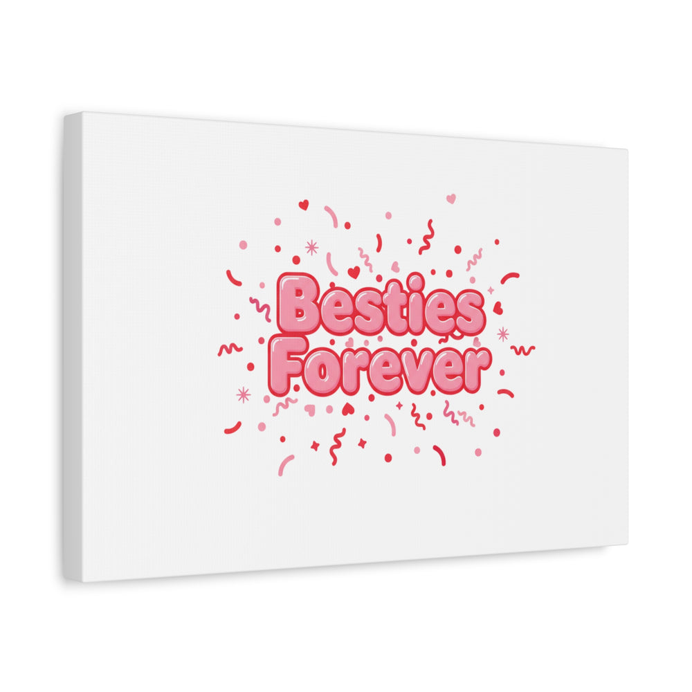 Besties Forever Canvas | Galentine’s Friendship Wall Art, Pink Confetti