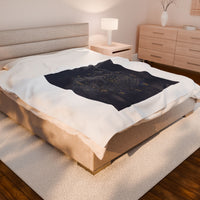 Zodiac Constellation Wheel Velveteen Plush Blanket | Astrological Cosmic Map, Gold Foil Accents