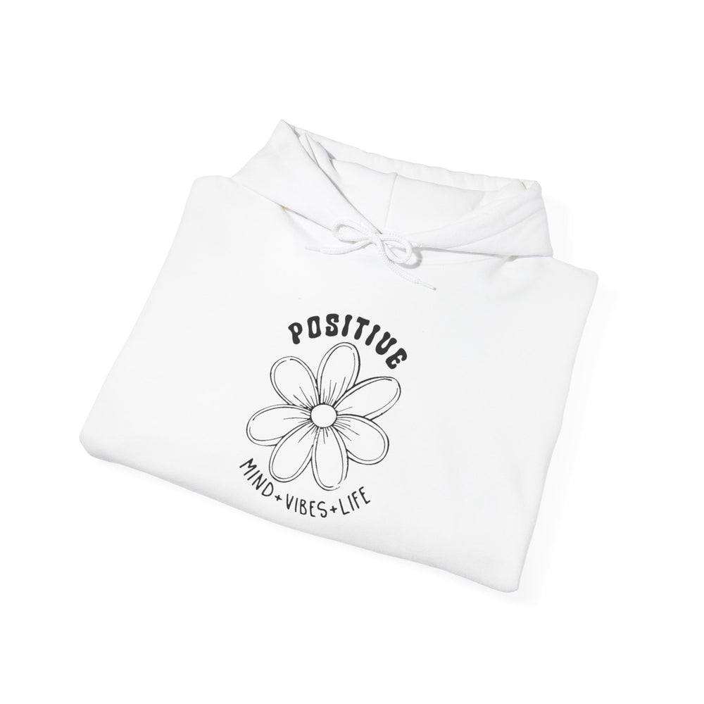 Gildan 18500 | Unisex "Positive Mind Vibes Life" Flower Hoodie – Minimalist Daisy Graphic – Premium Soft Fleece Motivational Pullover