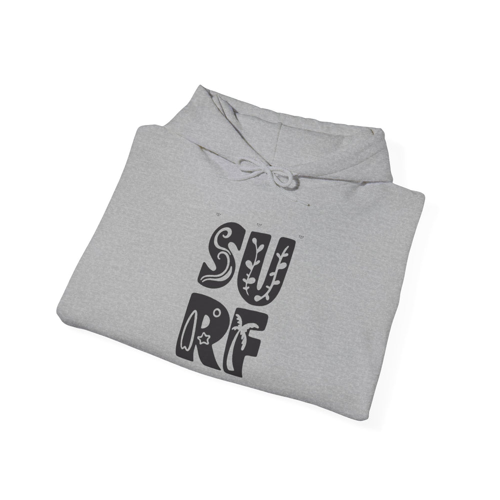Gildan 18500 | Unisex "SURF" Graphic Hoodie – Retro Typography Design – Premium Soft Fleece Coastal Pullover