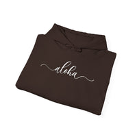 Gildan 18500 | Unisex Minimalist "Aloha" Script Hoodie – Elegant Cursive Graphic – Premium Soft Fleece Pullover