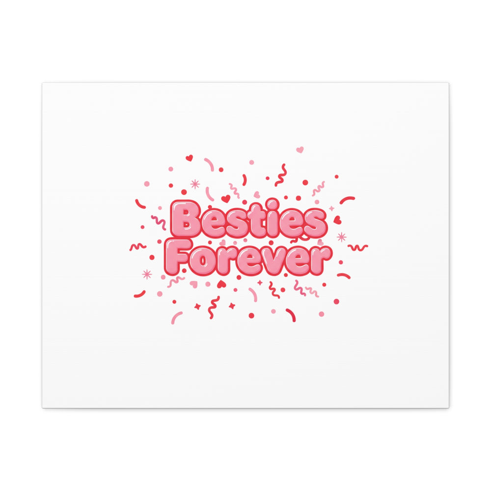 Besties Forever Canvas | Galentine’s Friendship Wall Art, Pink Confetti