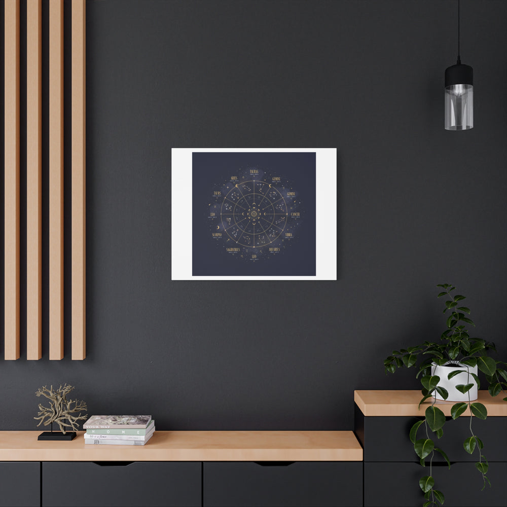 Gold Zodiac Wheel Canvas | Astrology Constellation Art, Cosmic Wall Print