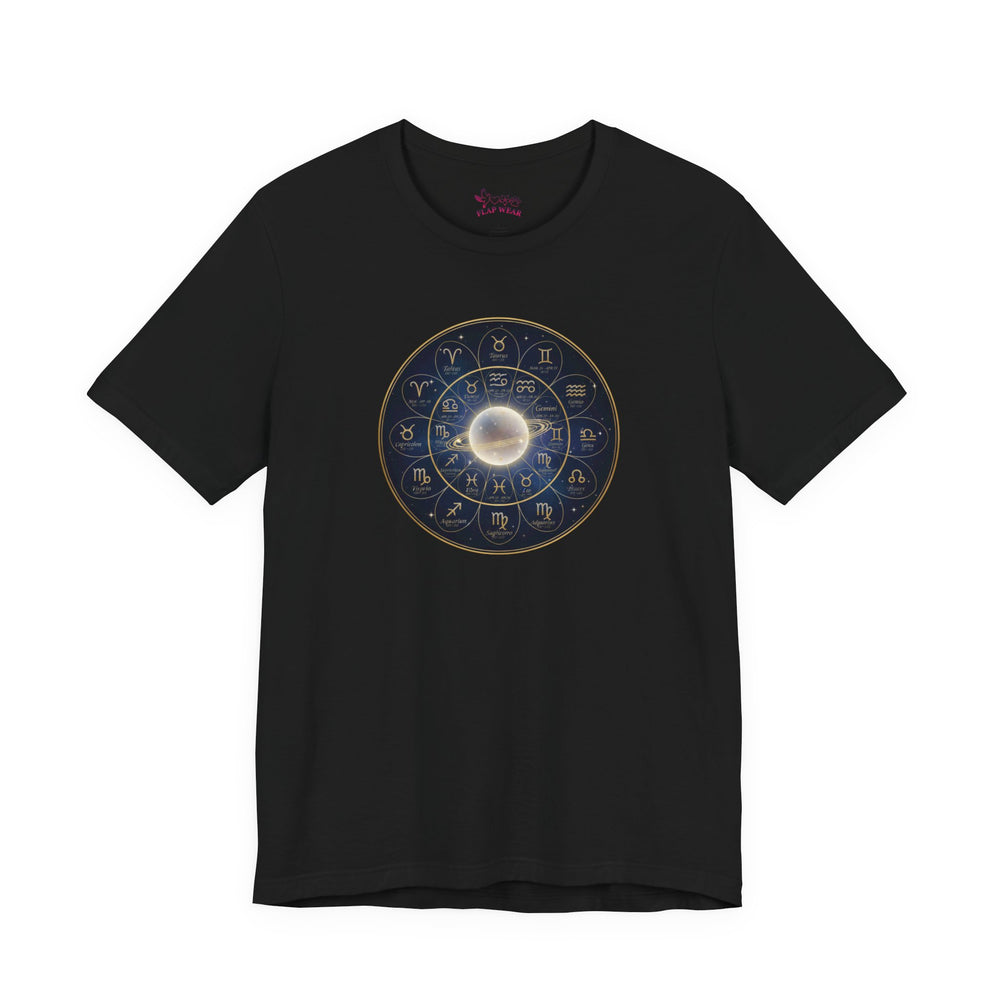 Bella+Canvas3001 | Zodiac Constellation Wheel T-Shirt | Astrology Circle, Cosmic Gold Accents