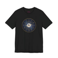 Bella+Canvas3001 | Zodiac Constellation Wheel T-Shirt | Astrology Circle, Cosmic Gold Accents