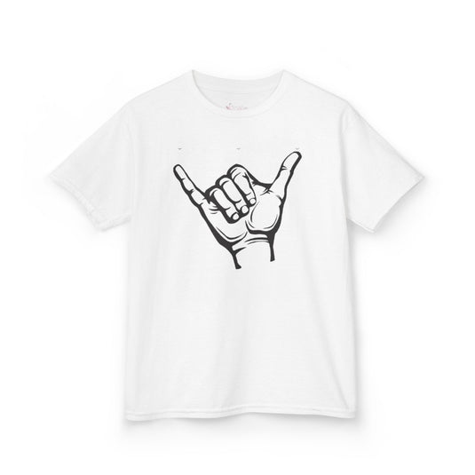 Gildan 5000B | Kids' Shaka Hand "Hang Loose" Graphic Tee – Soft Cotton Youth T-Shirt