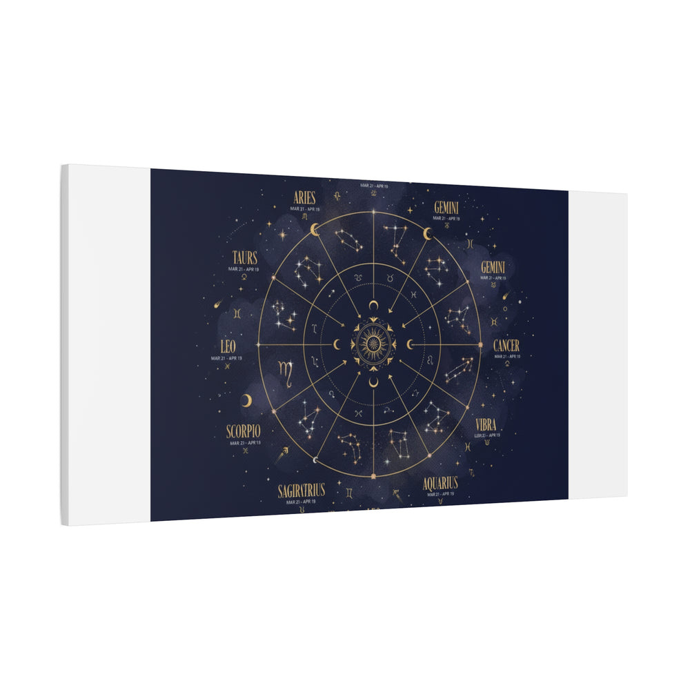 Gold Zodiac Wheel Canvas | Astrology Constellation Art, Cosmic Wall Print