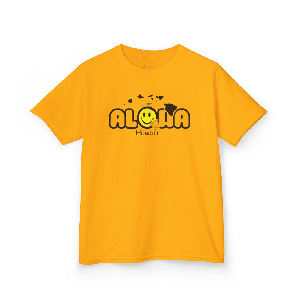 Gildan 5000B | Kids' Live Aloha Hawaii Smiley Face T-Shirt - Tropical Summer Tee