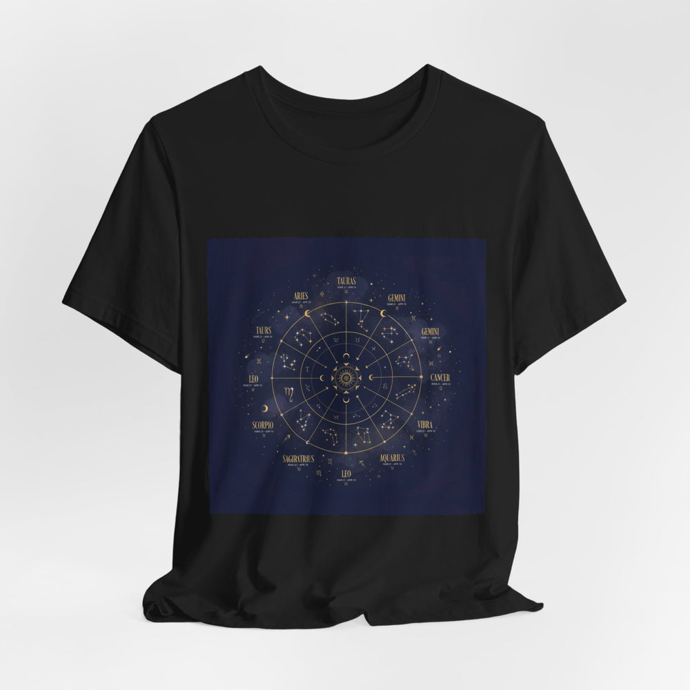 Zodiac Wheel Constellation Tee | Astrology Chart, Gold Foil Cosmic Design