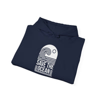 Gildan 18500 | Unisex "Save the Ocean" Wave Graphic Hoodie – Eco-Conscious Surf Style – Premium Fleece Tropical Pullover