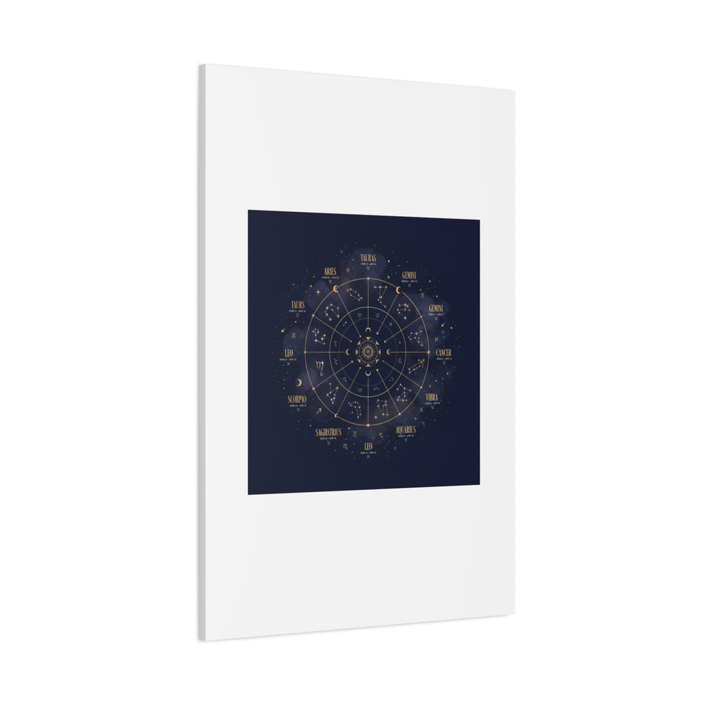 Gold Zodiac Wheel Canvas | Astrology Constellation Art, Cosmic Wall Print