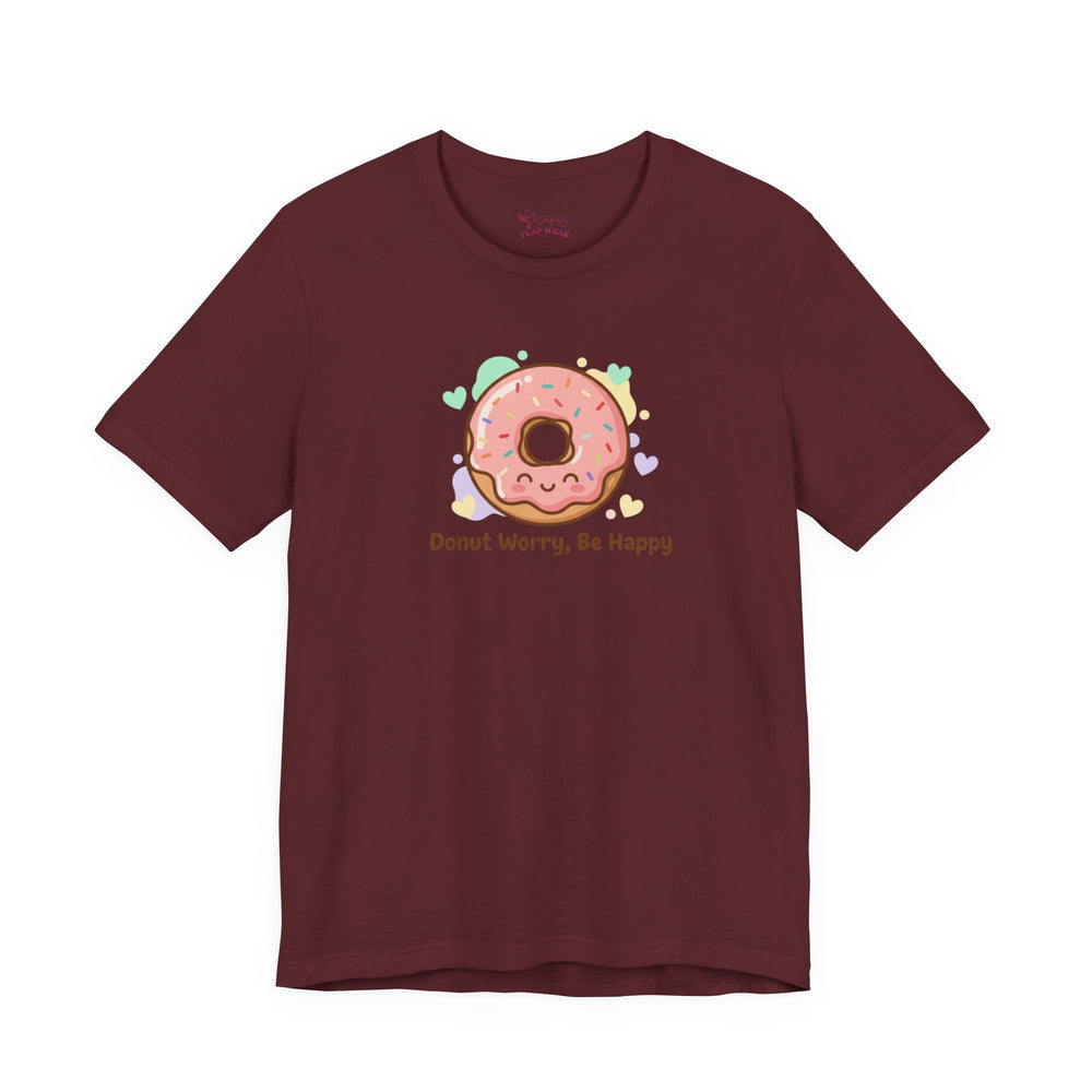 Bella+Canvas3001 | Donut Worry Be Happy Tee | Food Pun Shirt, Cute Snack Cartoon
