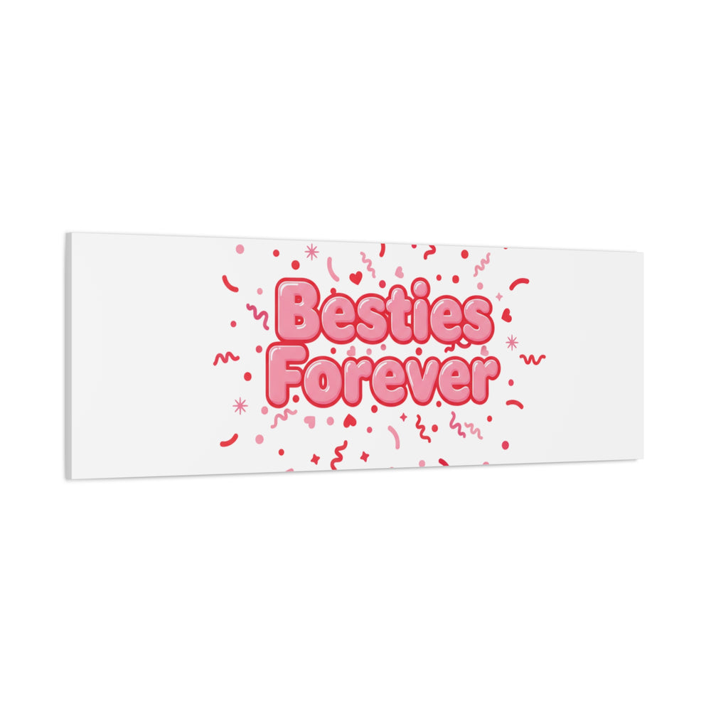 Besties Forever Canvas | Galentine’s Friendship Wall Art, Pink Confetti